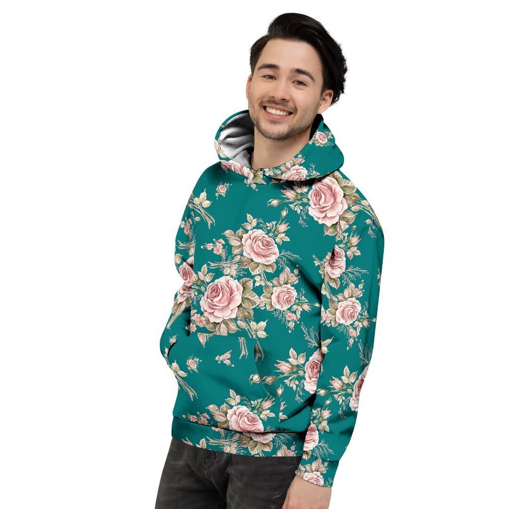 Vintage Watercolor Pink Rose Flower Print Men's Hoodie-grizzshop