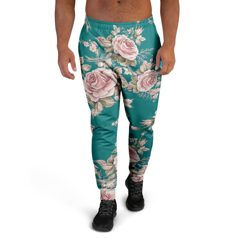 Vintage Watercolor Pink Rose Flower Print Men's Joggers-grizzshop