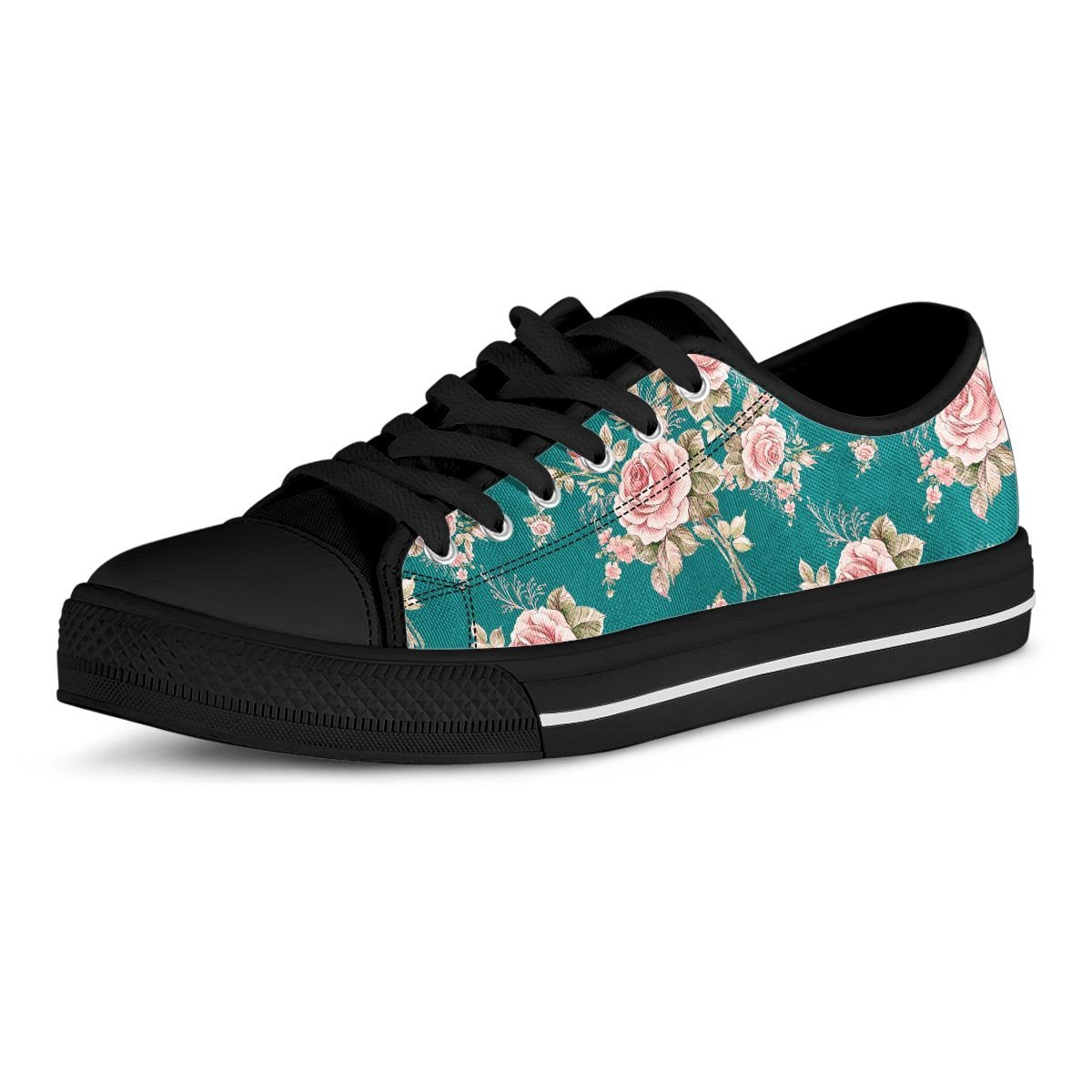Vintage Watercolor Pink Rose Flower Print Men's Low Top Shoes-grizzshop