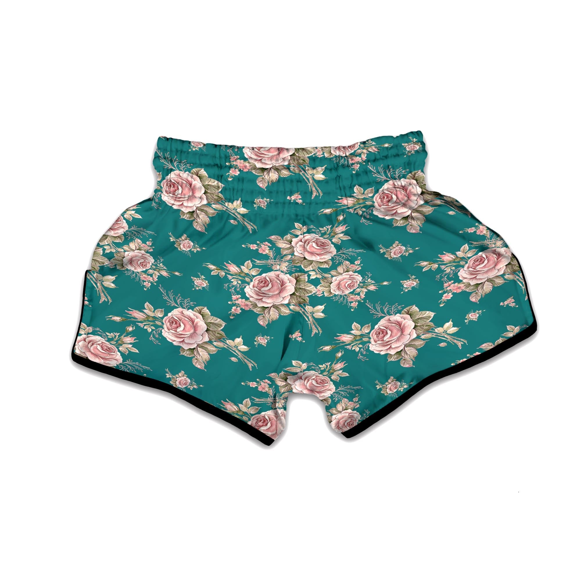 Vintage Watercolor Pink Rose Flower Print Muay Thai Boxing Shorts-grizzshop