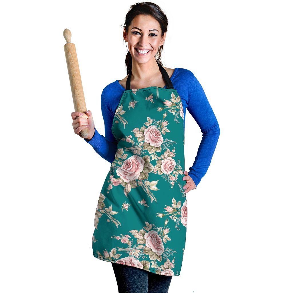 Vintage Watercolor Pink Rose Flower Print Women's Apron-grizzshop