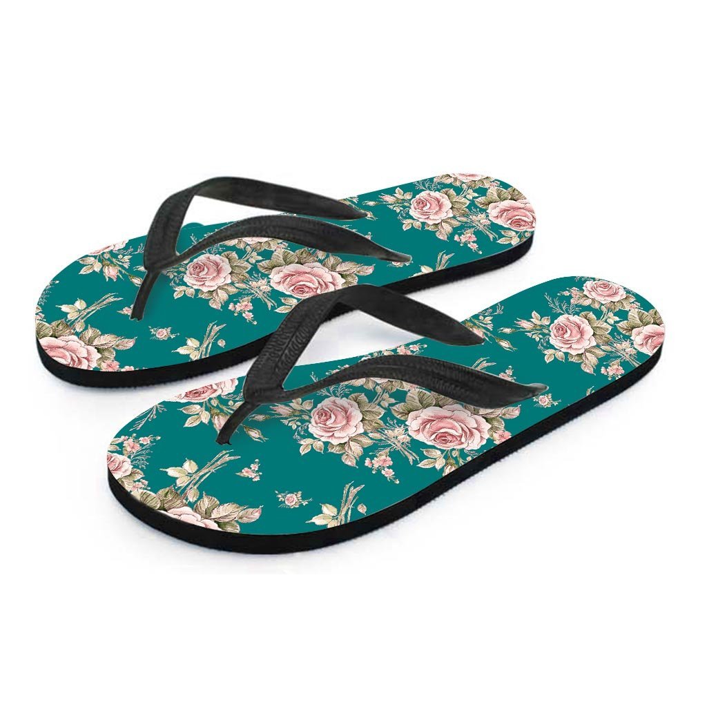 Vintage Watercolor Pink Rose Flower Print Women's Flip Flops-grizzshop