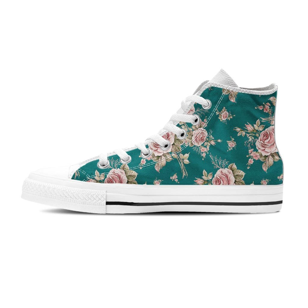 Vintage Watercolor Pink Rose Flower Print Women's High Top Shoes-grizzshop