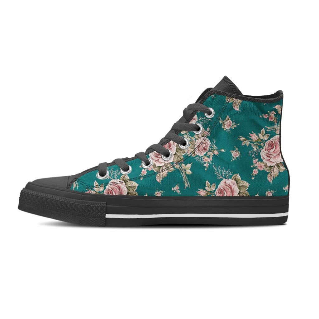 Vintage Watercolor Pink Rose Flower Print Women's High Top Shoes-grizzshop