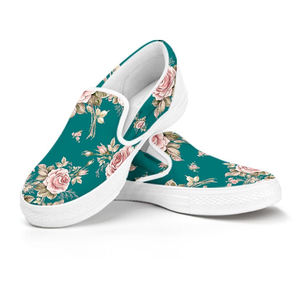 Vintage Watercolor Pink Rose Flower Print Women's Slip On Sneakers-grizzshop
