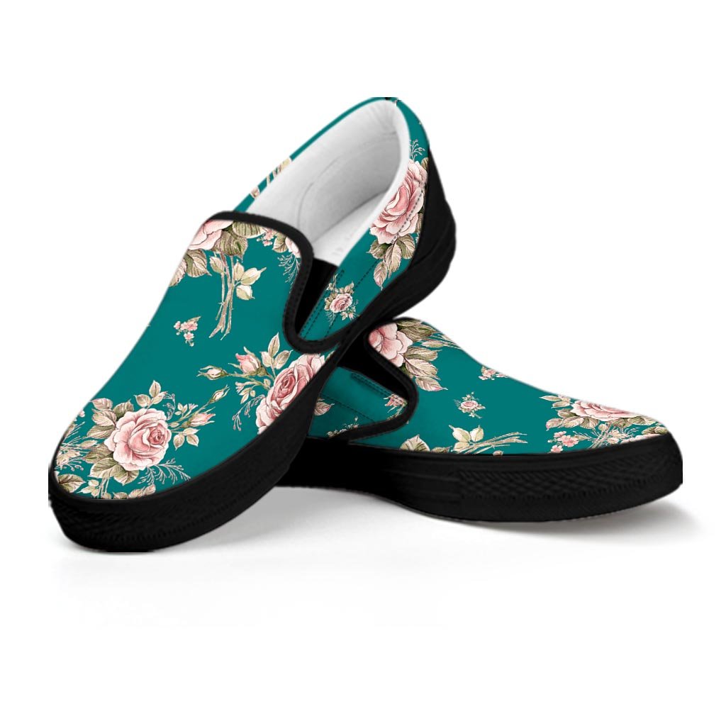 Vintage Watercolor Pink Rose Flower Print Women's Slip On Sneakers-grizzshop