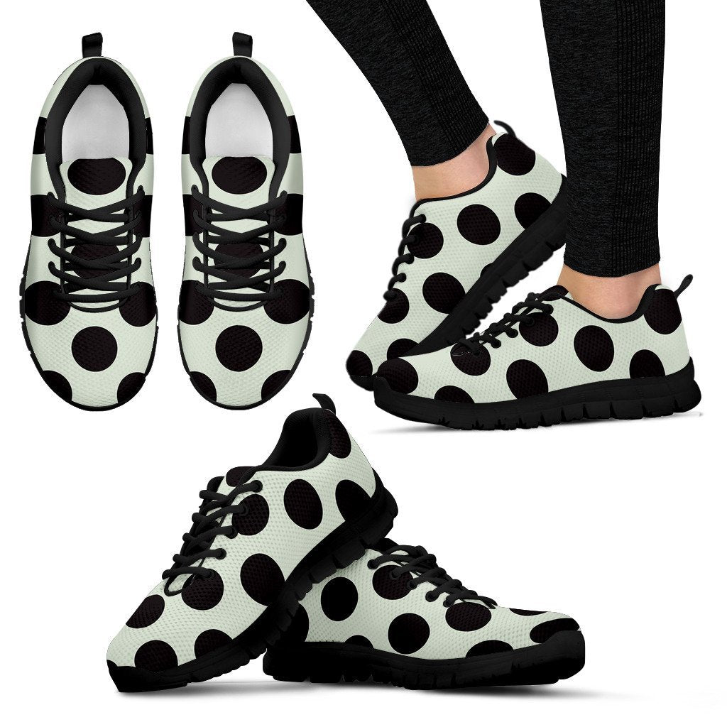 Vintage White Black Polka dot Pattern Print Black Sneaker Shoes For Men Women-grizzshop