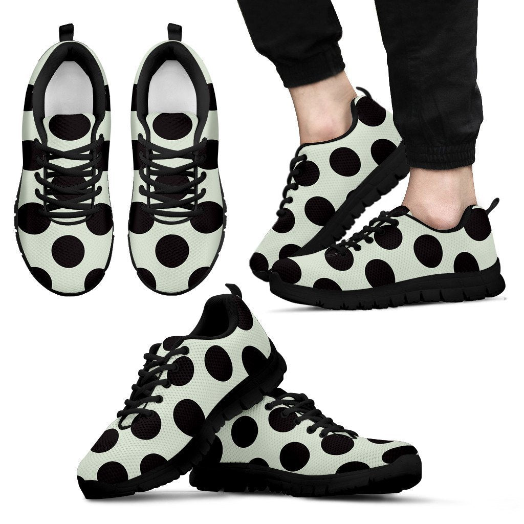 Vintage White Black Polka dot Pattern Print Black Sneaker Shoes For Men Women-grizzshop