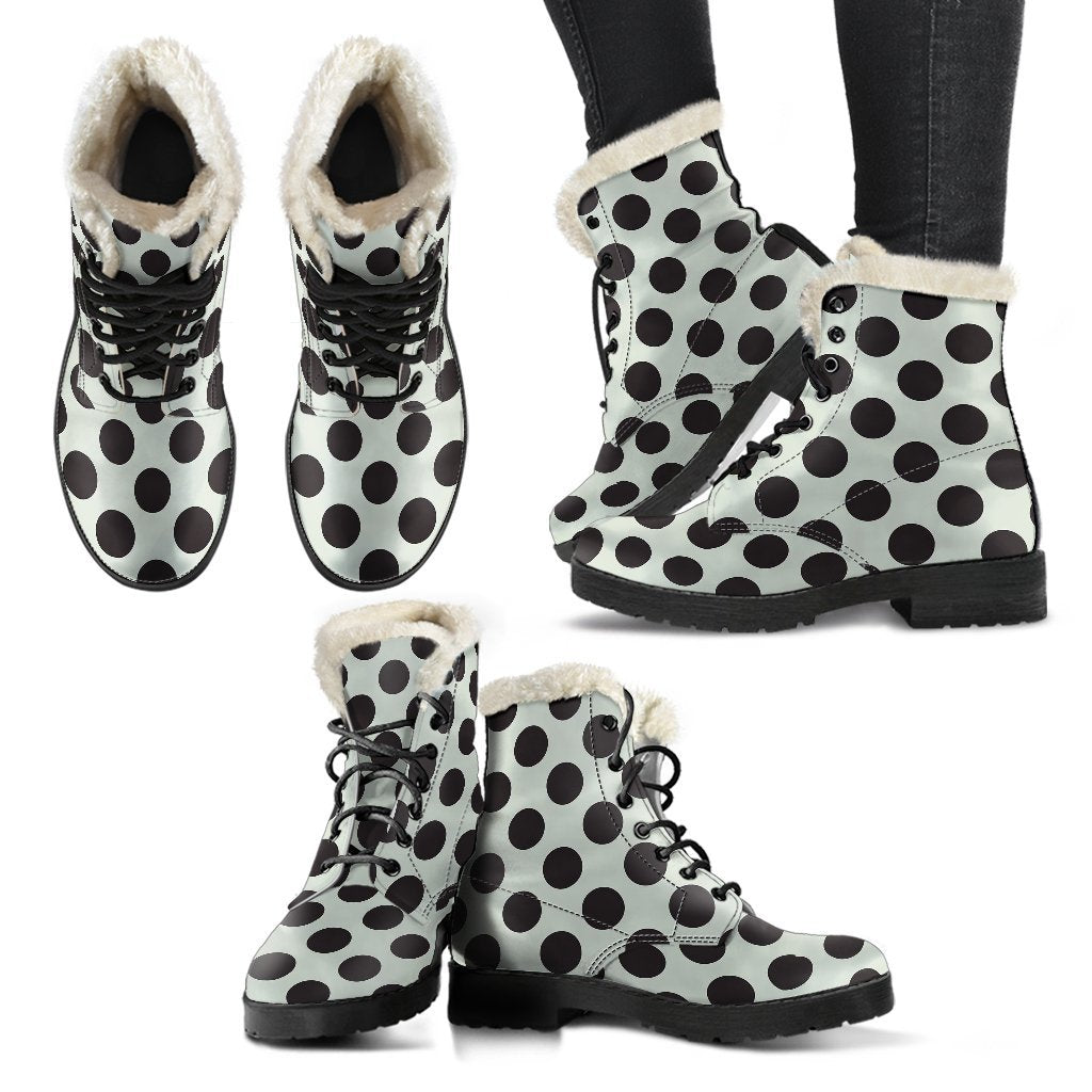 Vintage White Black Polka dot Pattern Print Comfy Winter Boots-grizzshop