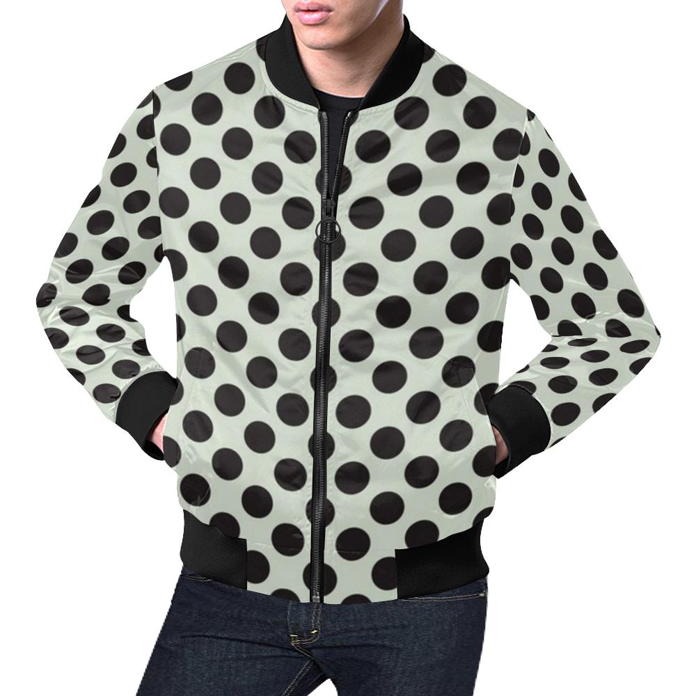 Vintage White Black Polka dot Pattern Print Men's Bomber Jacket-grizzshop