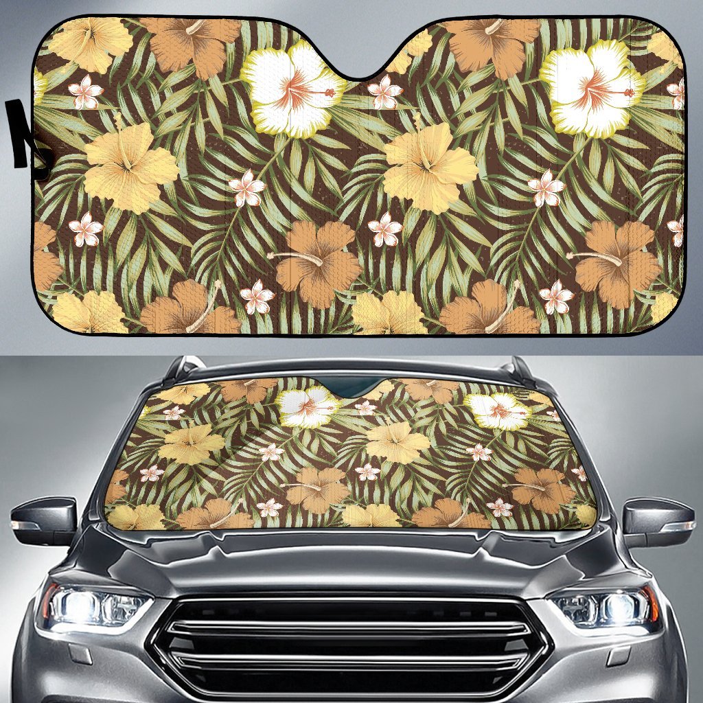 Vintage Hawaiian Floral Tropical Flower Hibiscus Palm Leaves Pattern Print Car Sun Shade-grizzshop