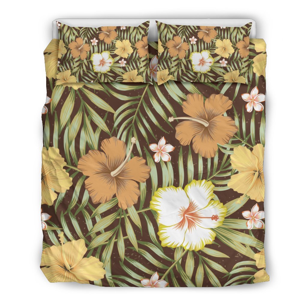 Vintage Hawaiian Floral Tropical Flower Hibiscus Palm Leaves Pattern Print Duvet Cover Bedding Set-grizzshop