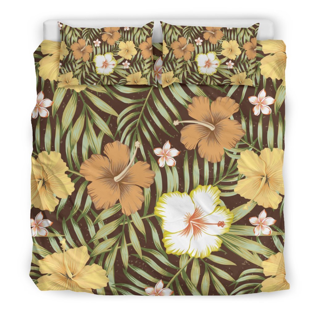 Vintage Hawaiian Floral Tropical Flower Hibiscus Palm Leaves Pattern Print Duvet Cover Bedding Set-grizzshop