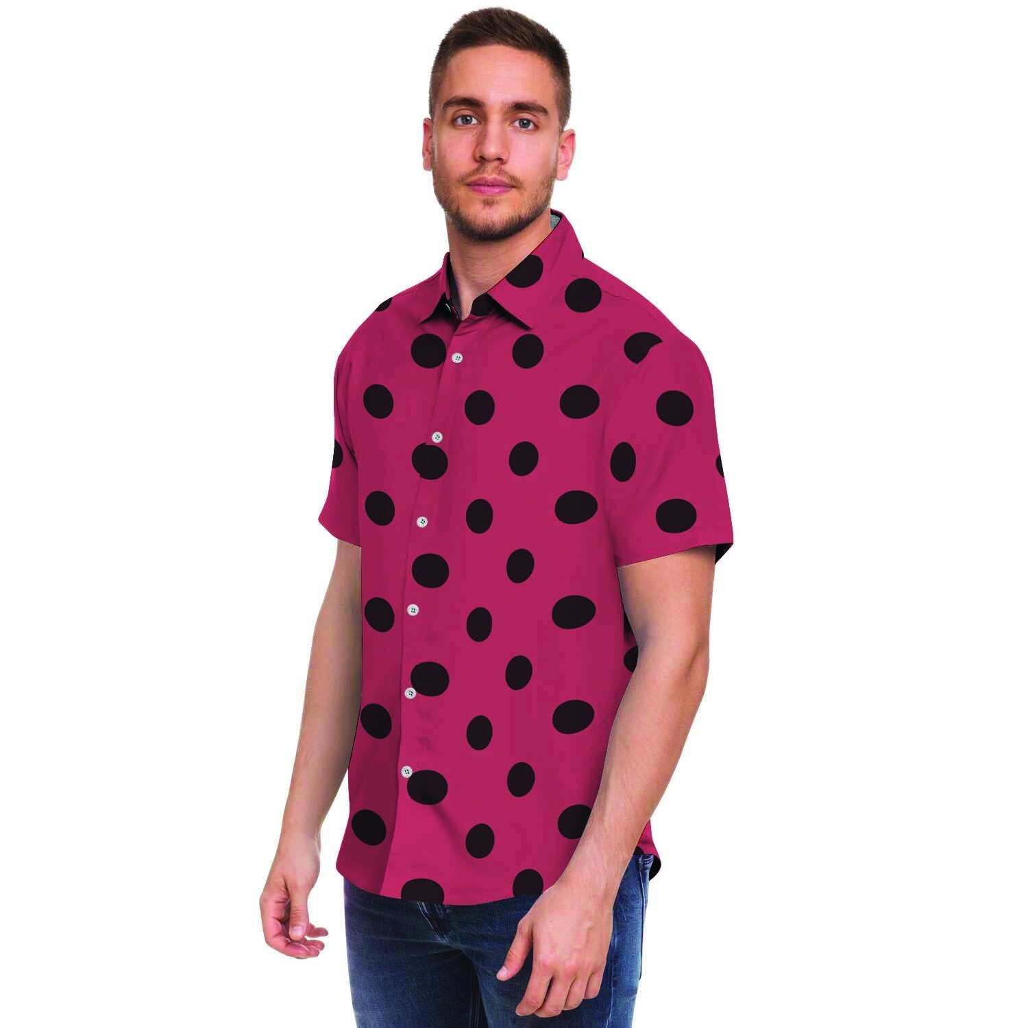 Vintage Pink And Black Polka Dot Men's Short Sleeve Shirt-grizzshop