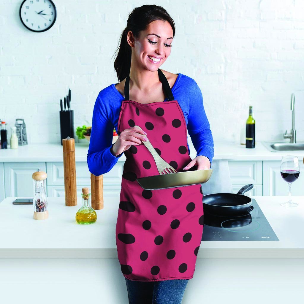 Vintage Pink And Black Polka Dot Women's Apron-grizzshop