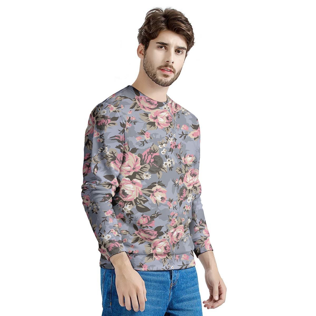 Vintage Pink Rose Flower Print Men's Sweatshirt-grizzshop