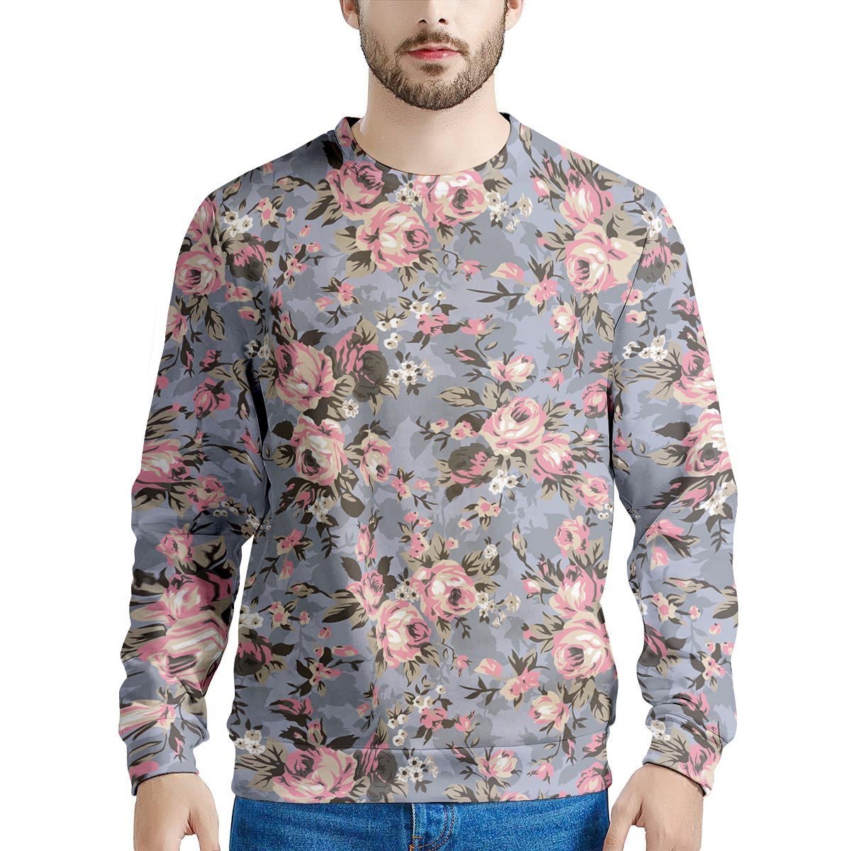 Vintage Pink Rose Flower Print Men's Sweatshirt-grizzshop