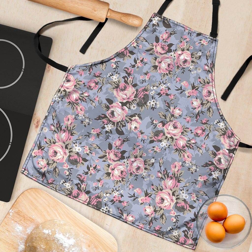 Vintage Pink Rose Flower Print Women's Apron-grizzshop