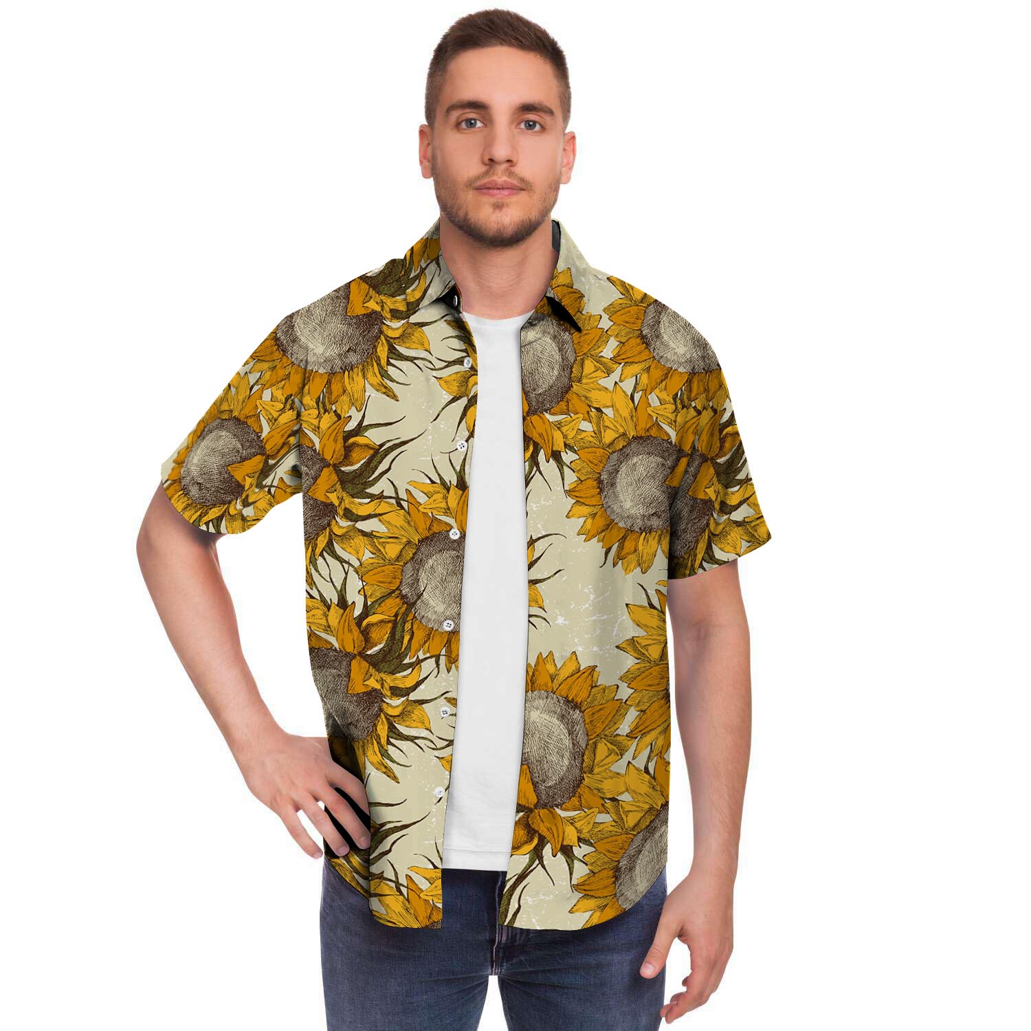 Vintage Sunflower Men's Short Sleeve Shirt-grizzshop