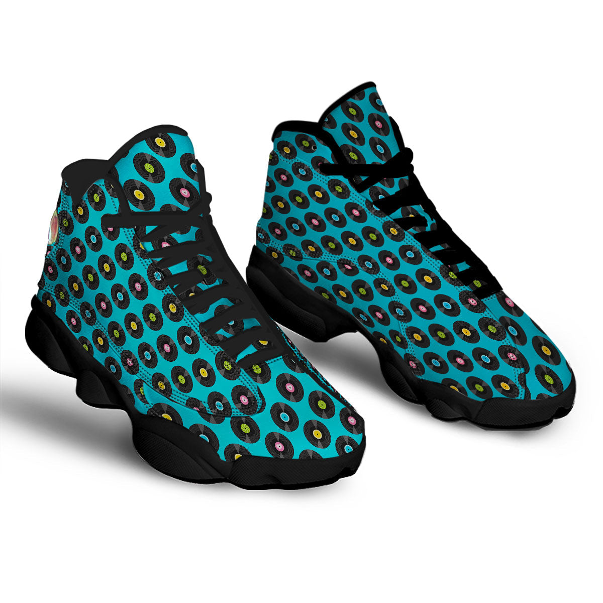 Vinyl Record Blue Print Pattern Black Basketball Shoes-grizzshop