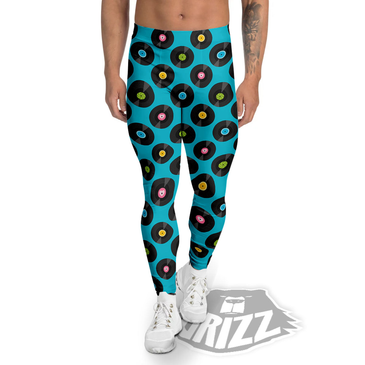 Vinyl Record Blue Print Pattern Men's Leggings-grizzshop