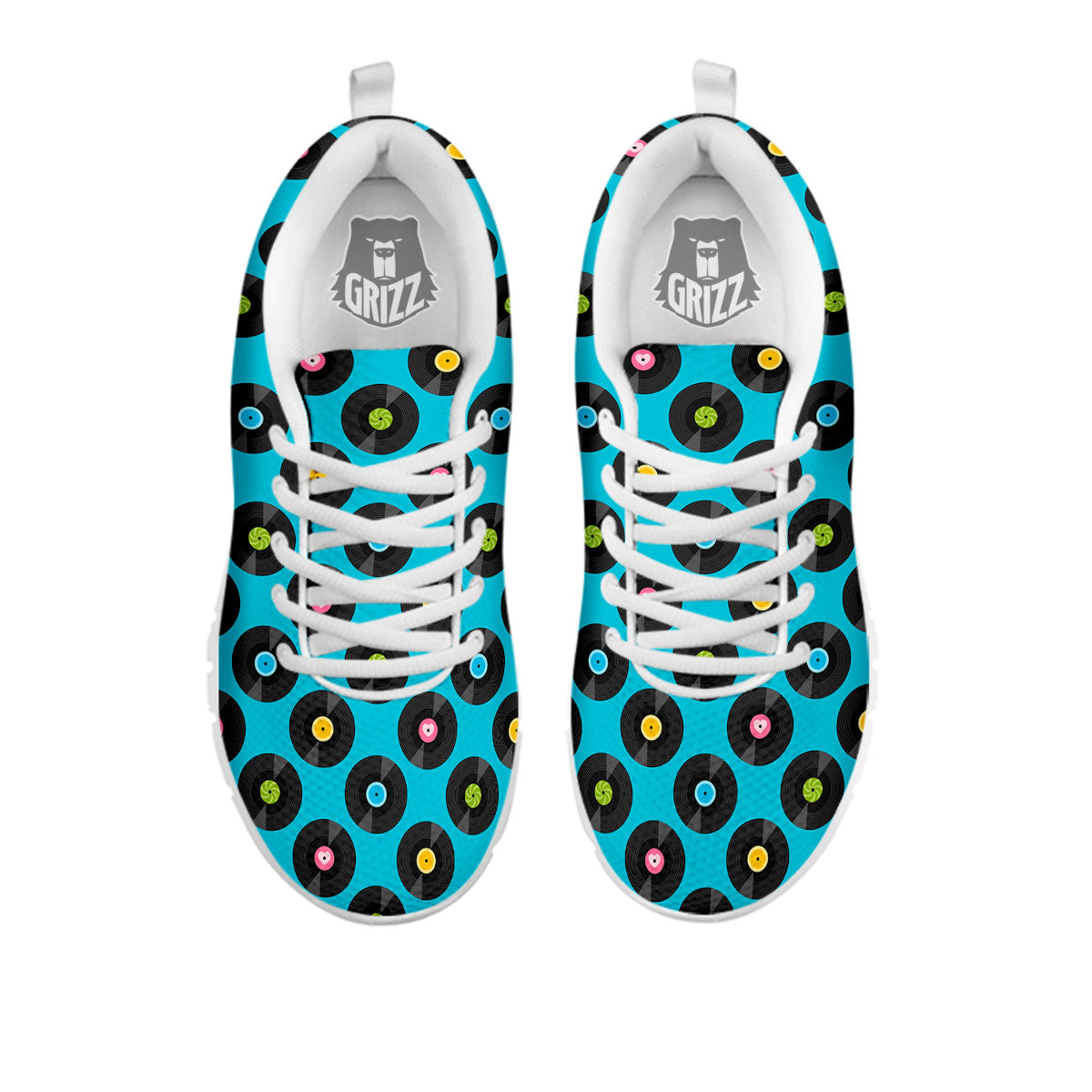 Vinyl Record Blue Print Pattern White Sneaker-grizzshop