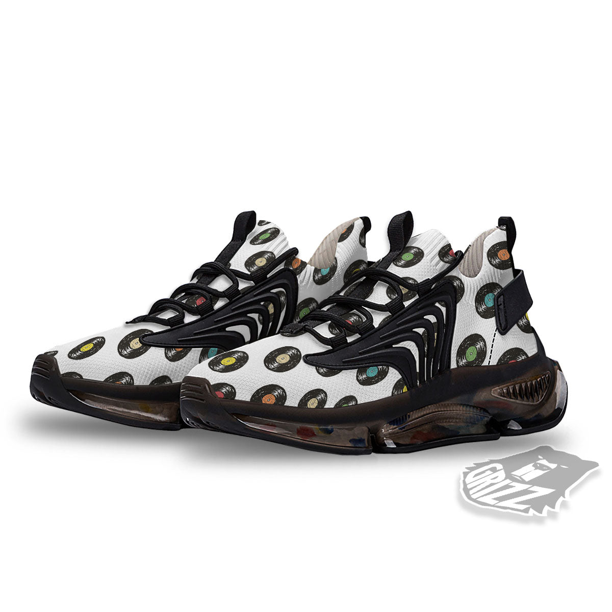 Vinyl Record Hand Drawn Print Pattern Black Gym Shoes-grizzshop