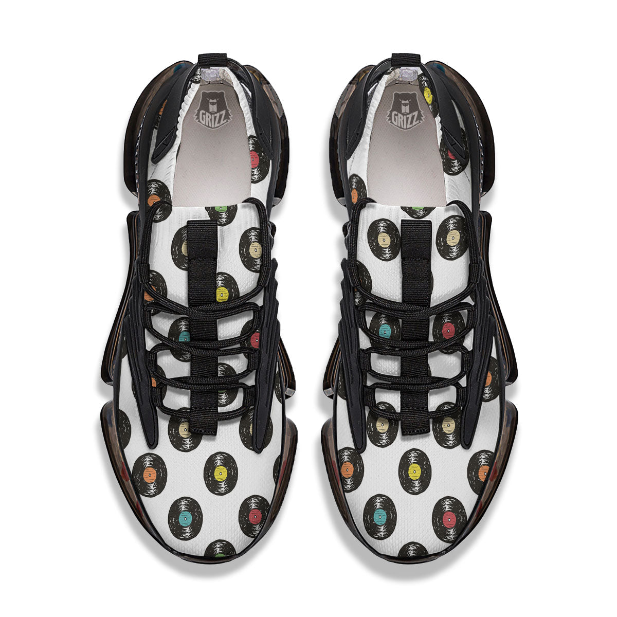 Vinyl Record Hand Drawn Print Pattern Black Gym Shoes-grizzshop
