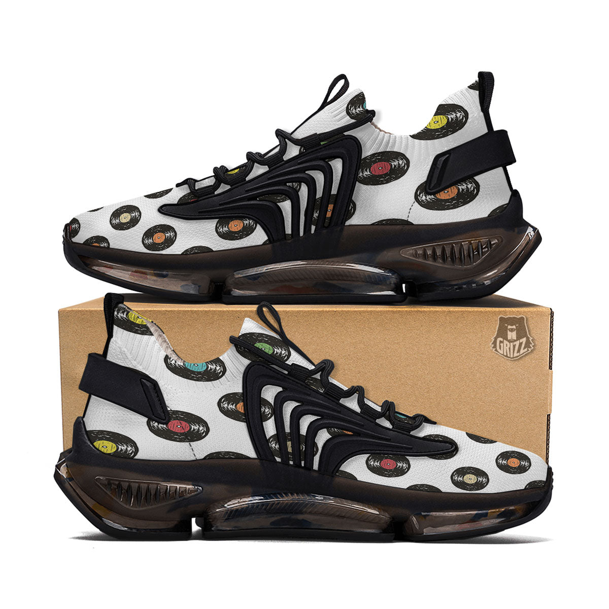 Vinyl Record Hand Drawn Print Pattern Black Gym Shoes-grizzshop