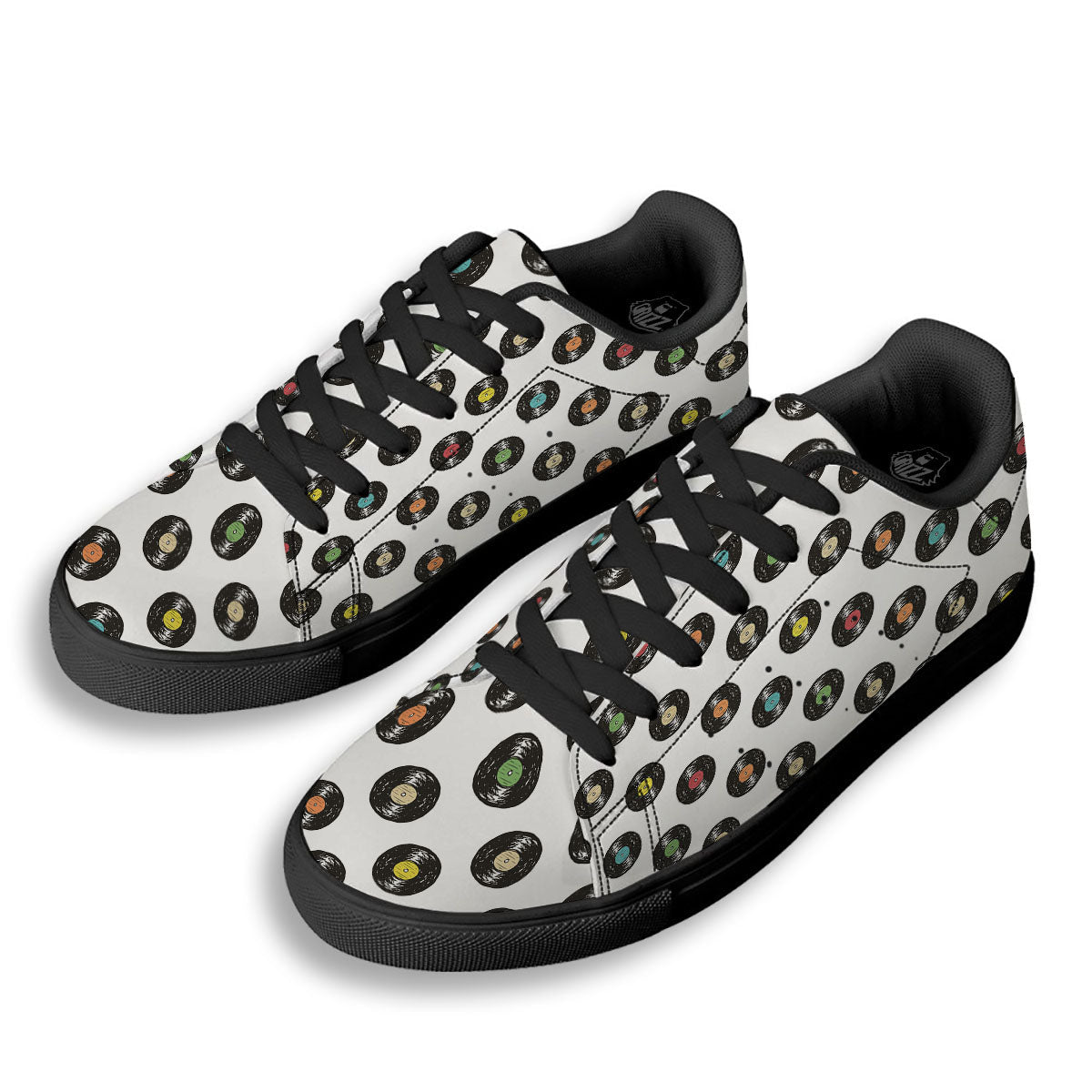 Vinyl Record Hand Drawn Print Pattern Black Low Top Sneakers-grizzshop