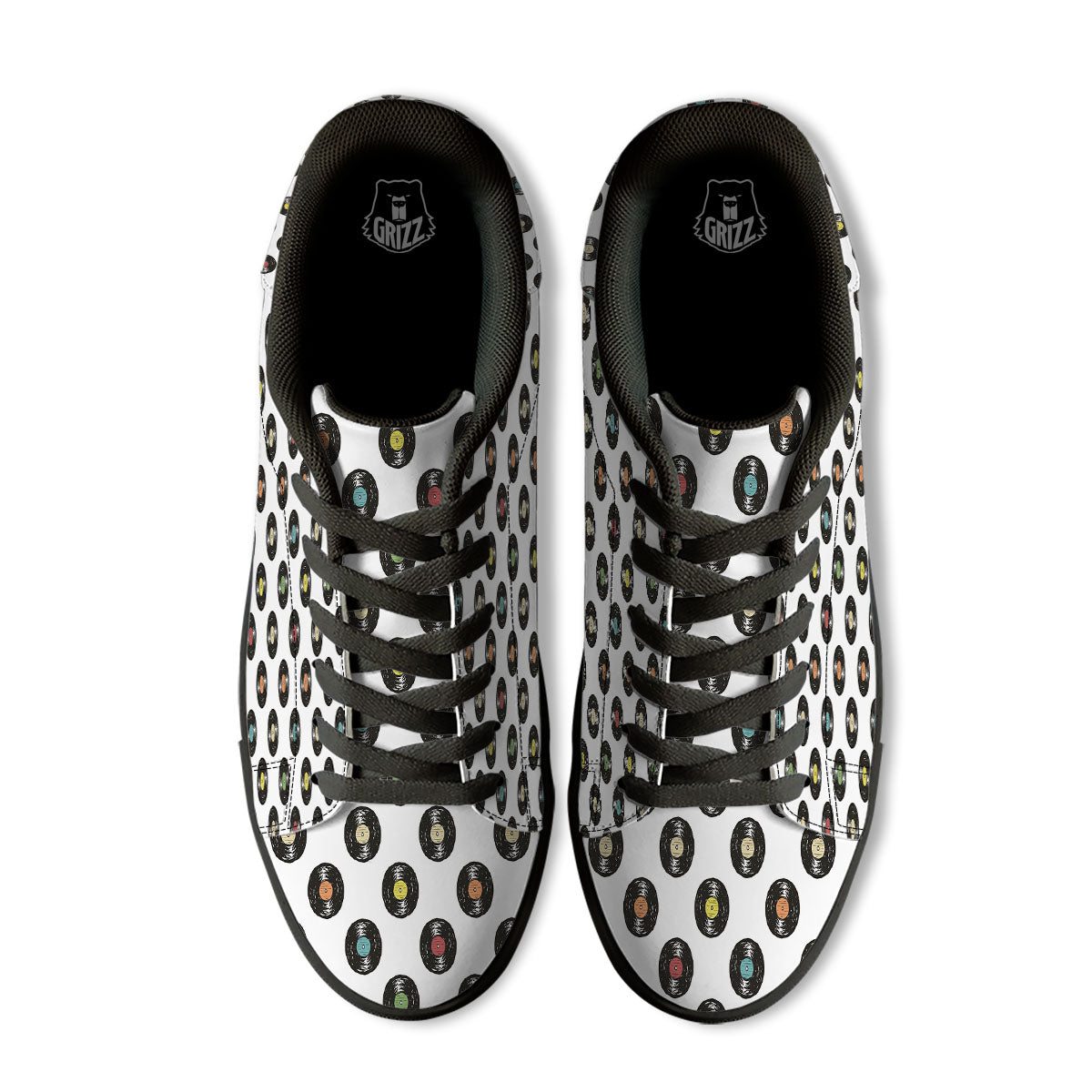 Vinyl Record Hand Drawn Print Pattern Black Low Top Sneakers-grizzshop