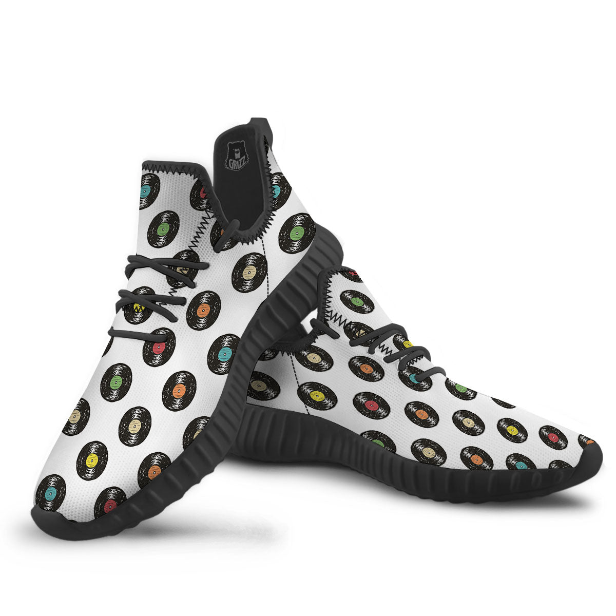 Vinyl Record Hand Drawn Print Pattern Black Walking Shoes-grizzshop