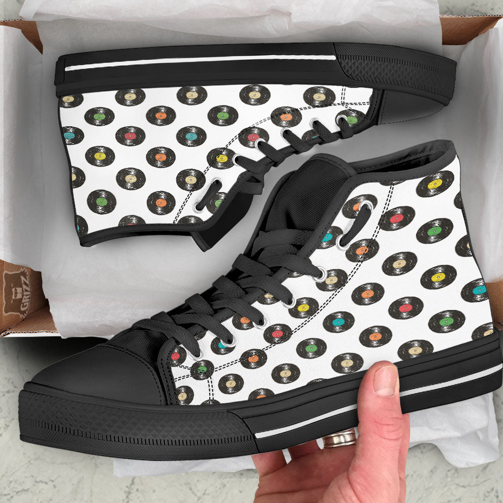 Vinyl Record Hand Drawn Print Pattern High Top Shoes-grizzshop
