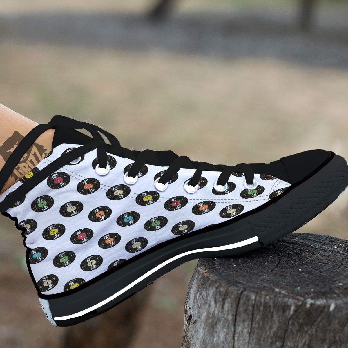 Vinyl Record Hand Drawn Print Pattern High Top Shoes-grizzshop