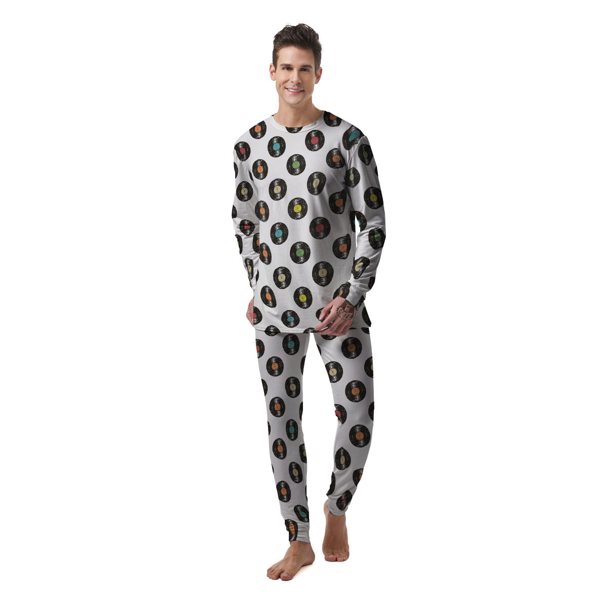 Vinyl Record Hand Drawn Print Pattern Men's Pajamas-grizzshop