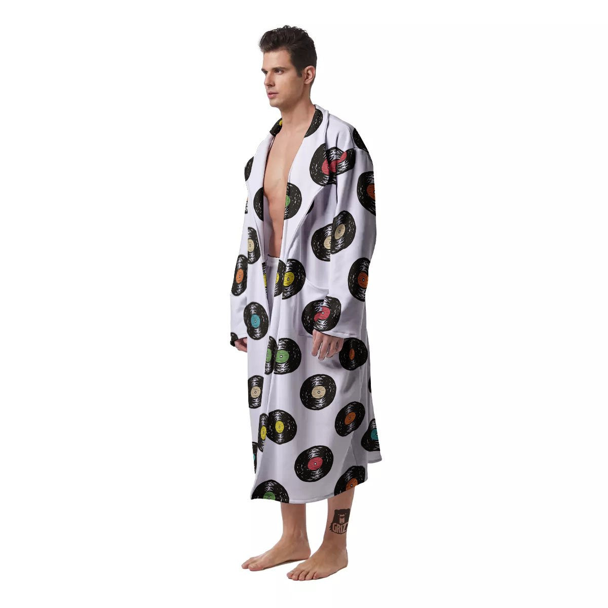 Vinyl Record Hand Drawn Print Pattern Men's Robe-grizzshop