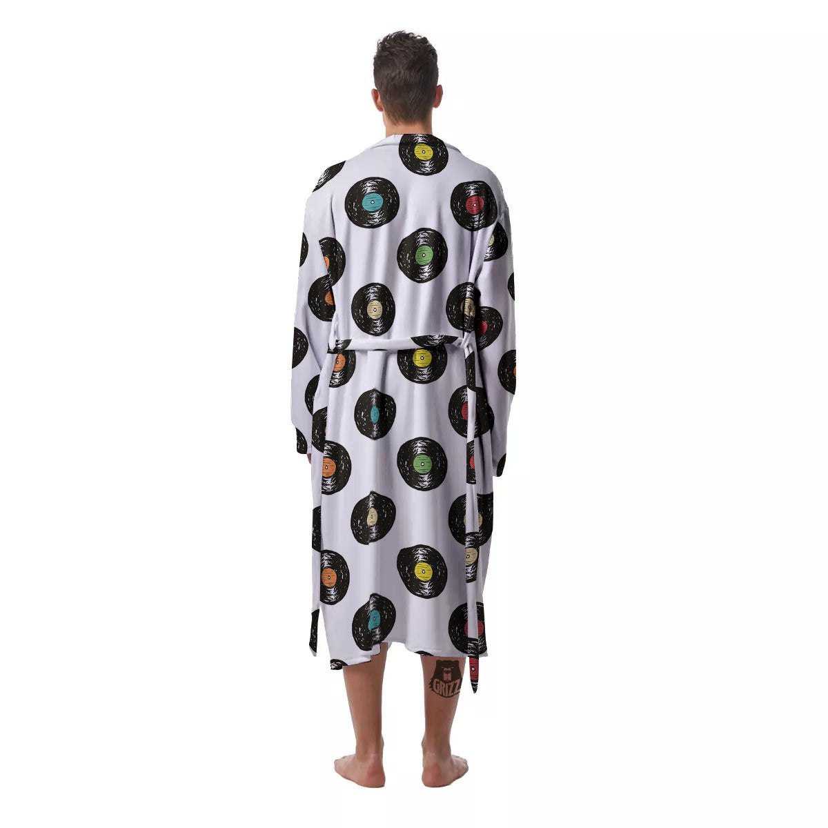 Vinyl Record Hand Drawn Print Pattern Men's Robe-grizzshop