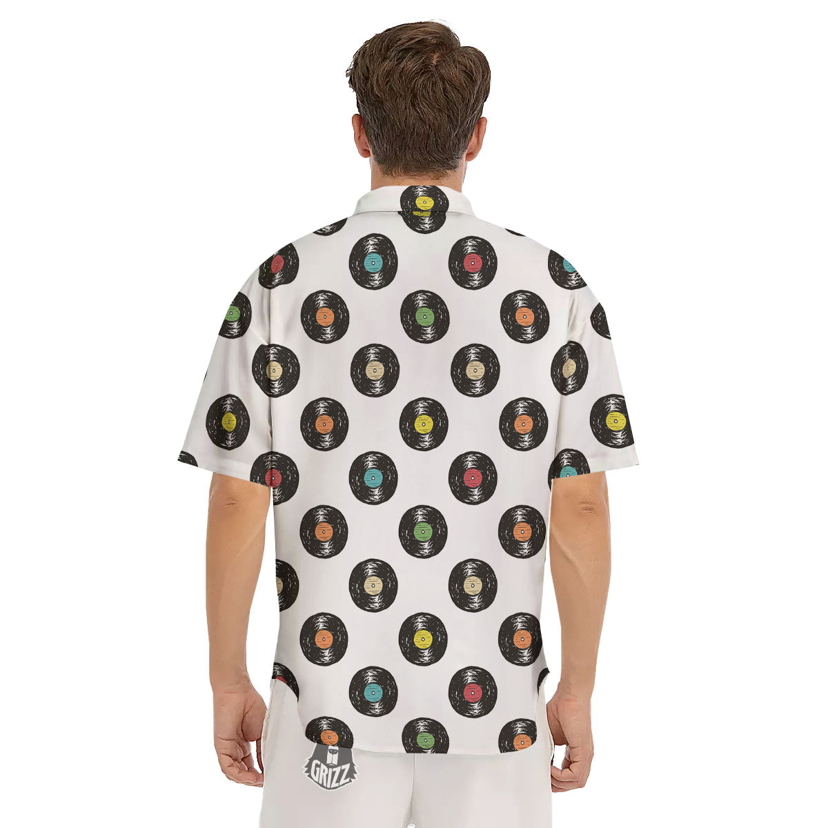 Vinyl Record Hand Drawn Print Pattern Men's Short Sleeve Shirts-grizzshop