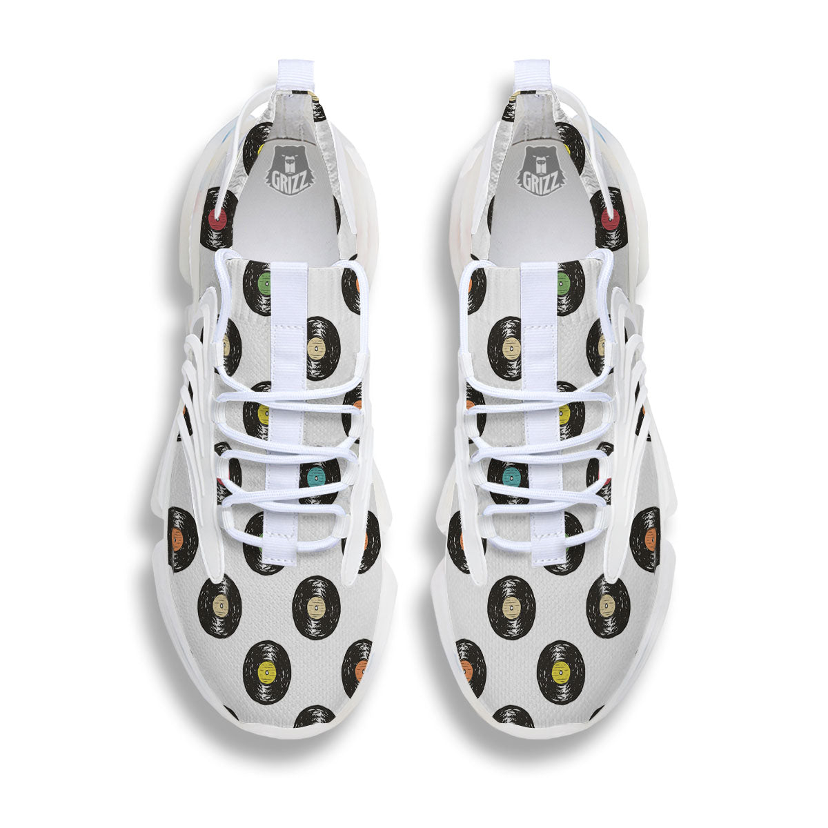 Vinyl Record Hand Drawn Print Pattern White Gym Shoes-grizzshop