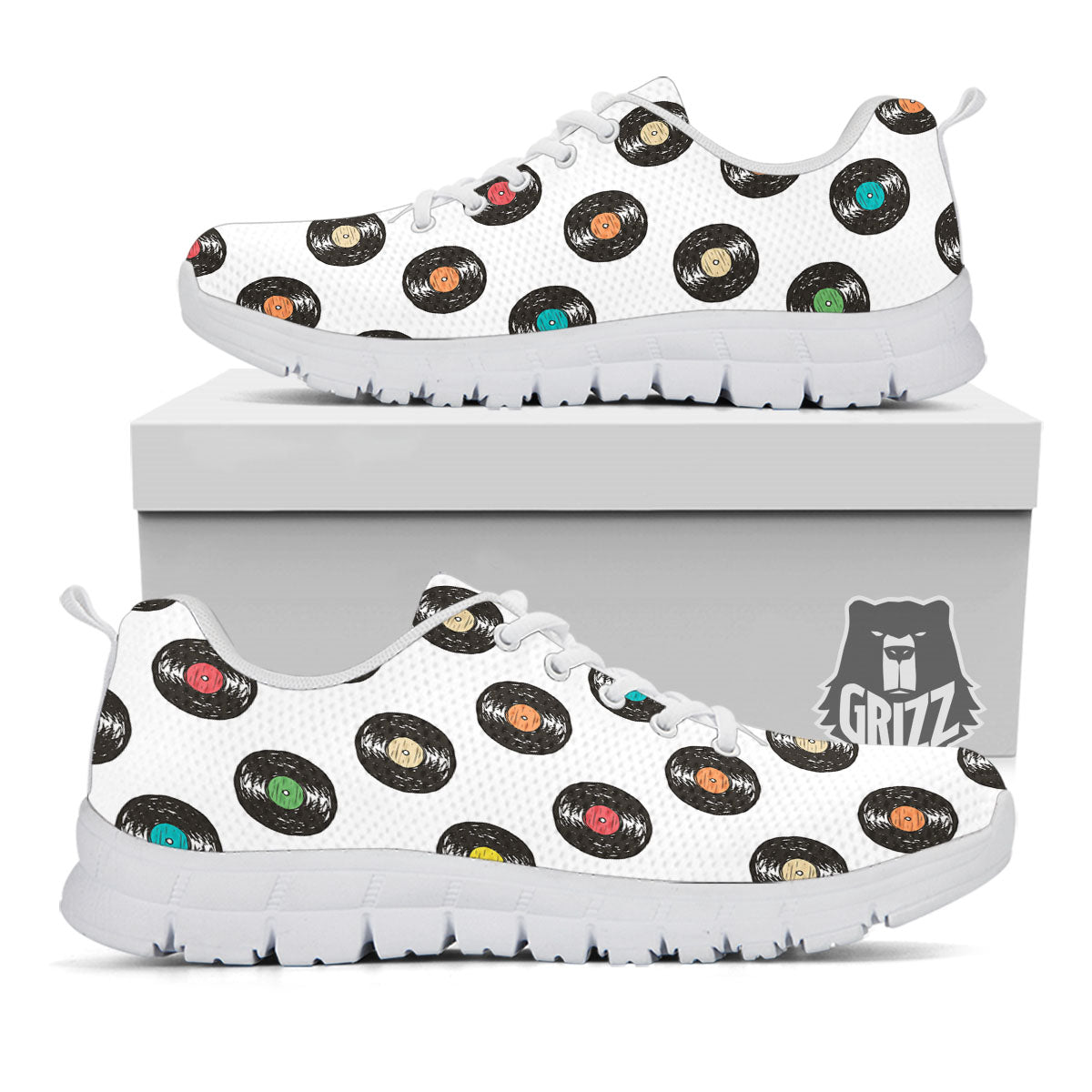 Vinyl Record Hand Drawn Print Pattern White Sneaker-grizzshop