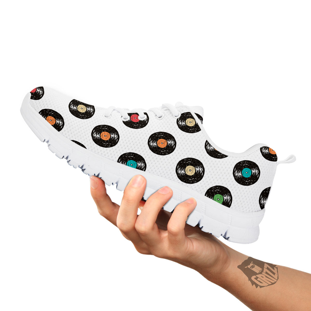 Vinyl Record Hand Drawn Print Pattern White Sneaker-grizzshop
