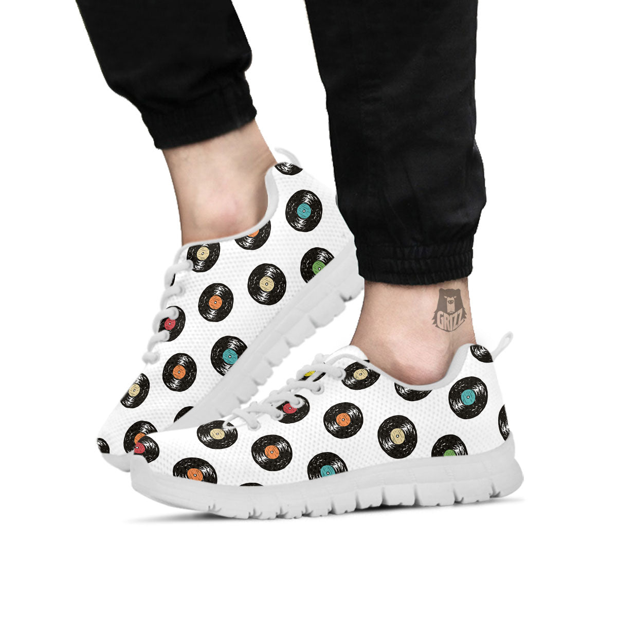 Vinyl Record Hand Drawn Print Pattern White Sneaker-grizzshop