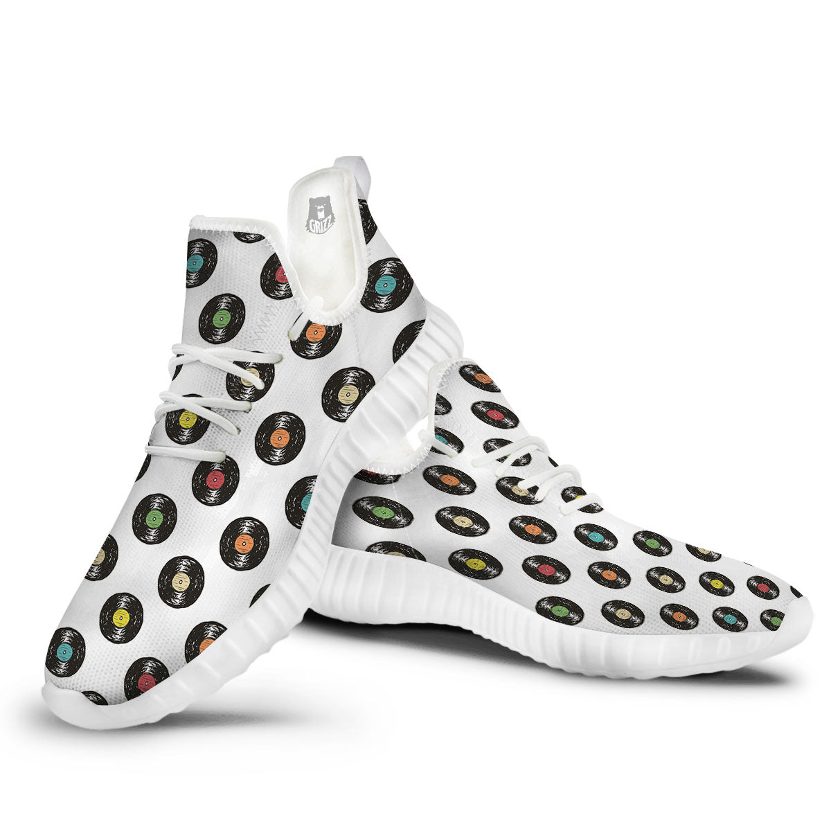 Vinyl Record Hand Drawn Print Pattern White Walking Shoes-grizzshop