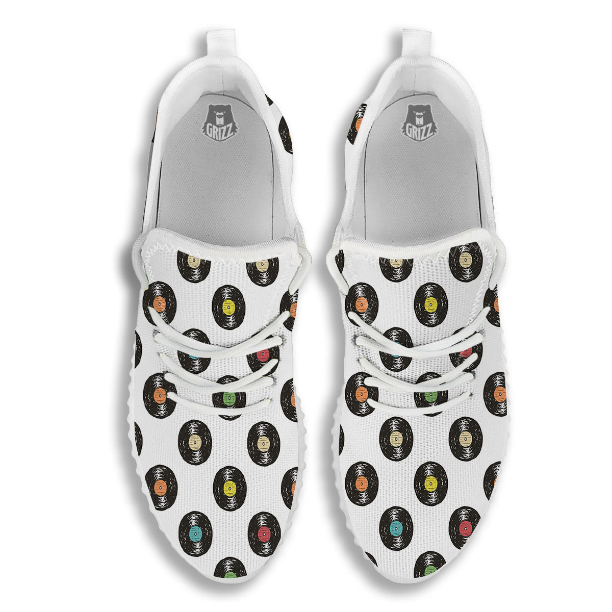 Vinyl Record Hand Drawn Print Pattern White Walking Shoes-grizzshop