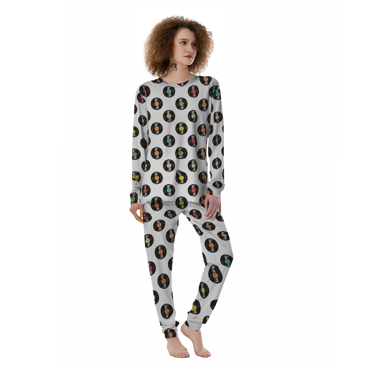 Vinyl Record Hand Drawn Print Pattern Women's Pajamas-grizzshop