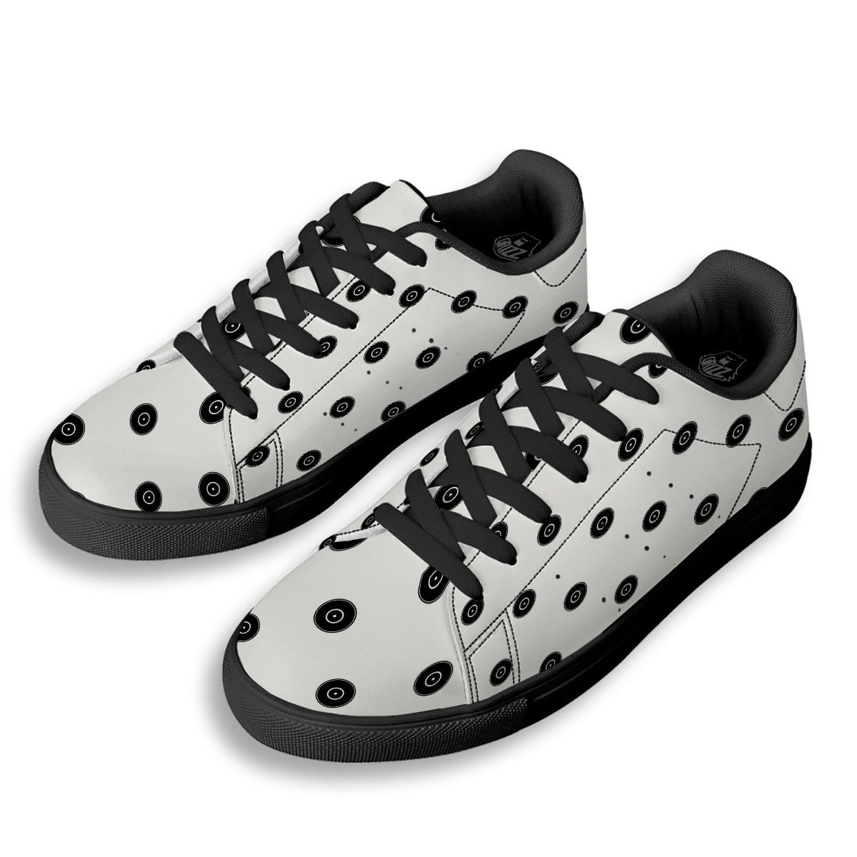 Vinyl White And Black Print Pattern Black Low Top Sneakers-grizzshop