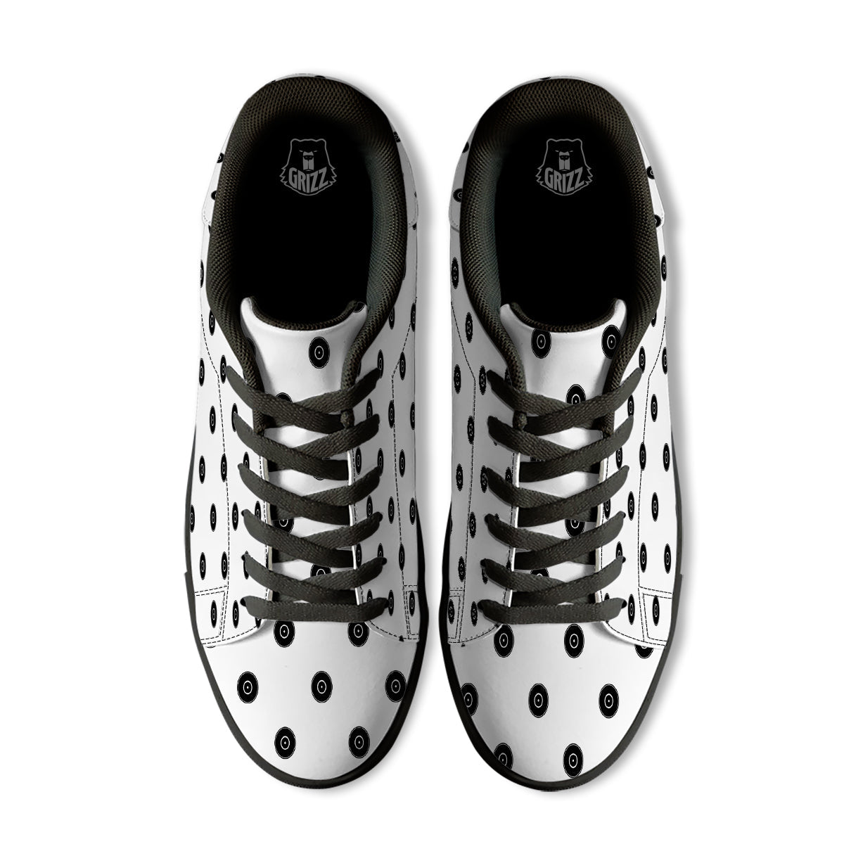 Vinyl White And Black Print Pattern Black Low Top Sneakers-grizzshop