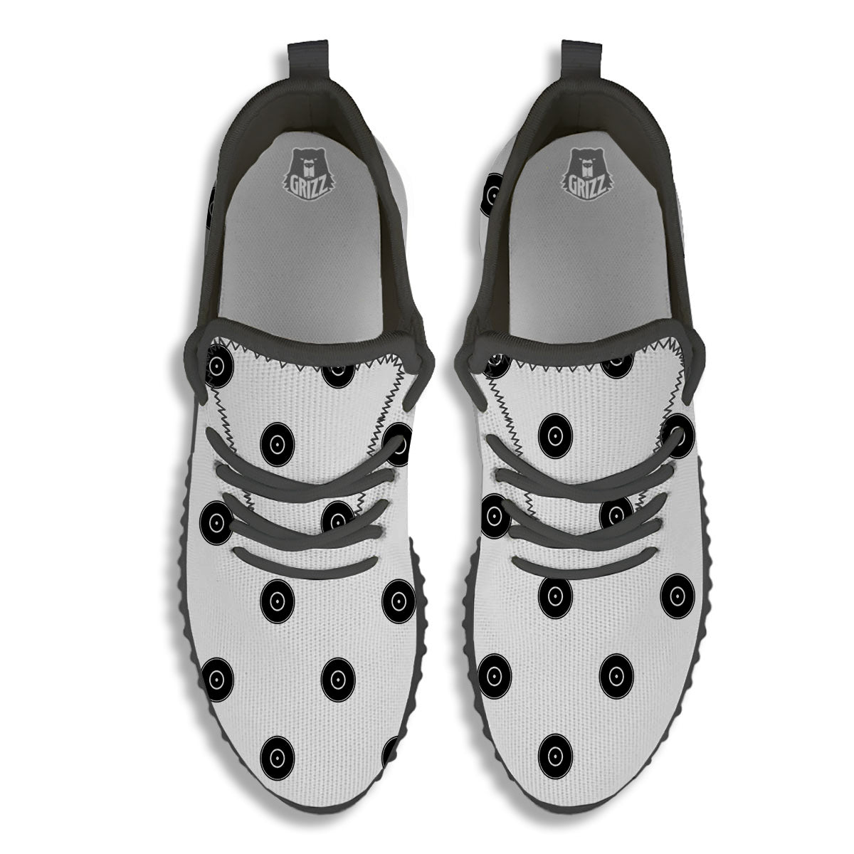 Vinyl White And Black Print Pattern Black Walking Shoes-grizzshop