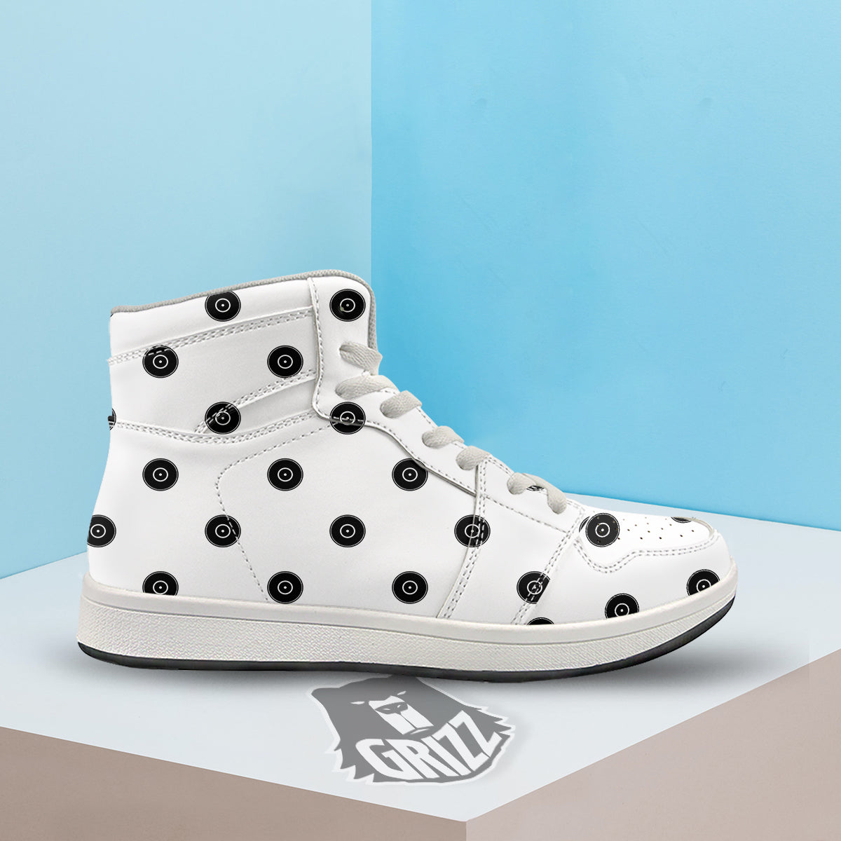 Vinyl White And Black Print Pattern High Top Sneakers-grizzshop
