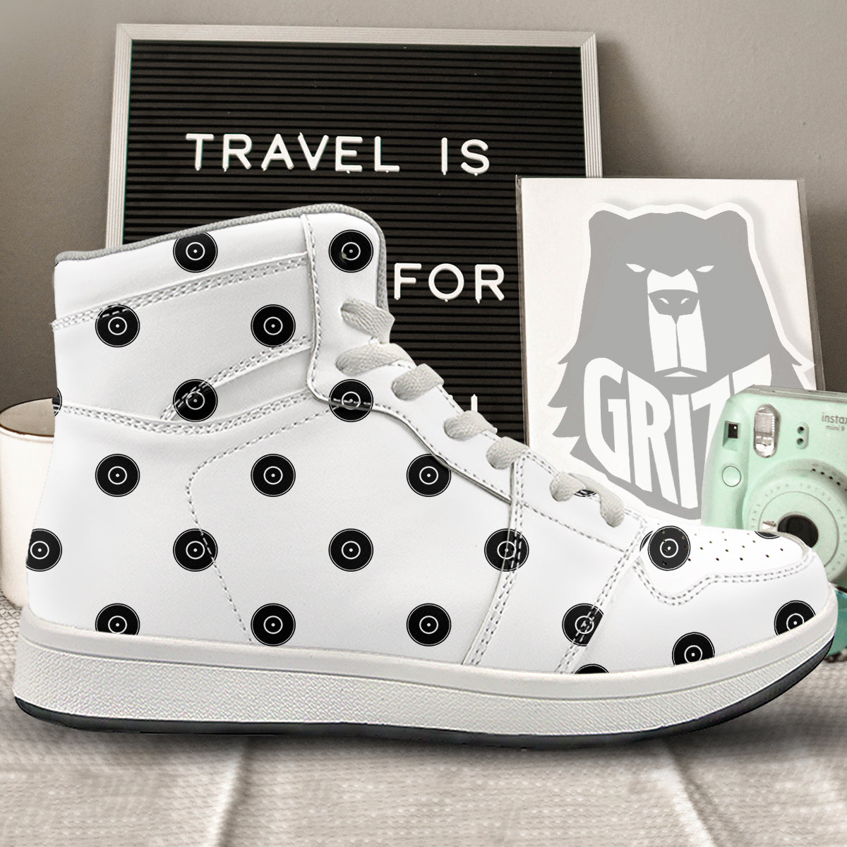 Vinyl White And Black Print Pattern High Top Sneakers-grizzshop